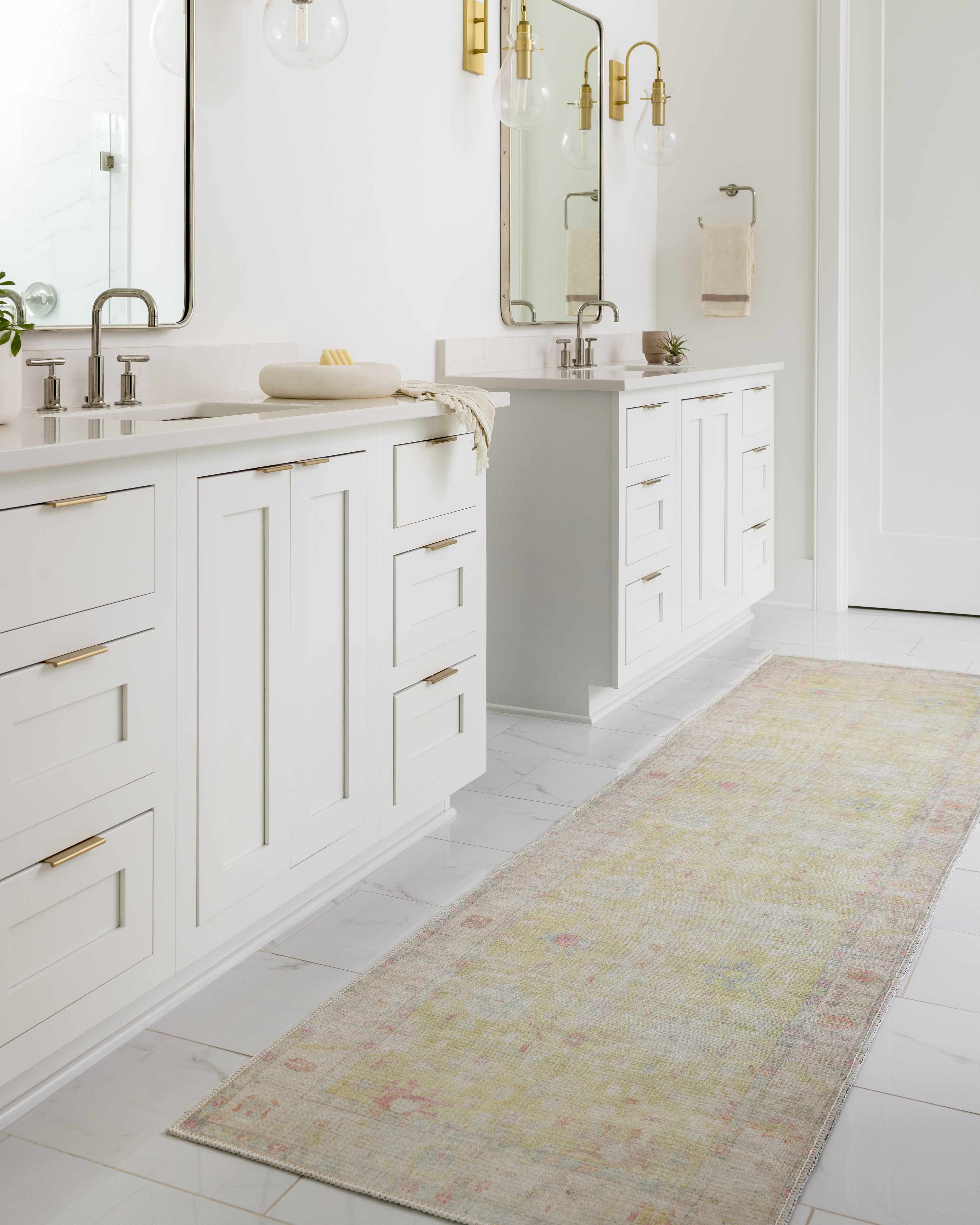 Light Brown Distressed Washable Rug