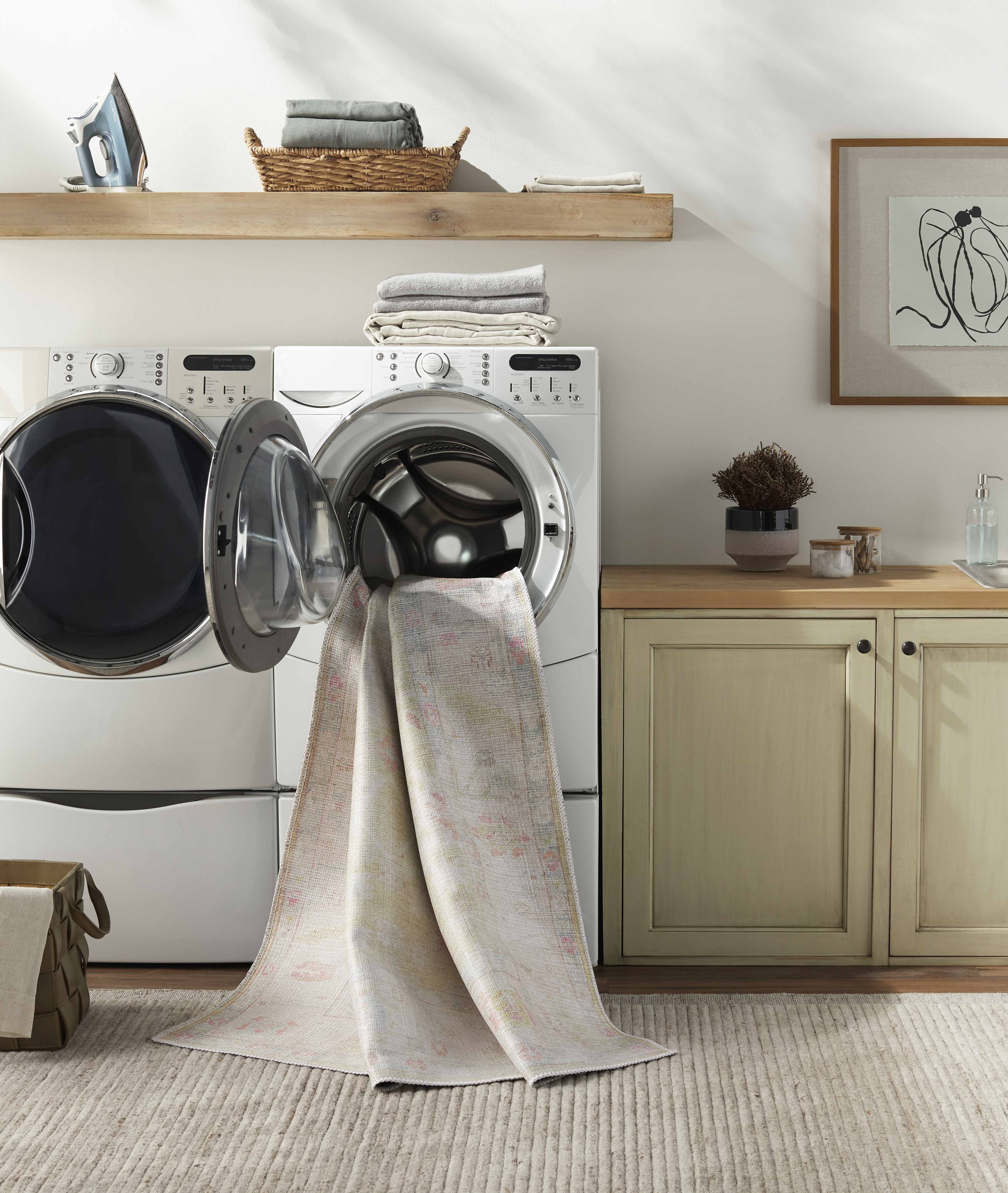 Light Brown Distressed Washable Rug