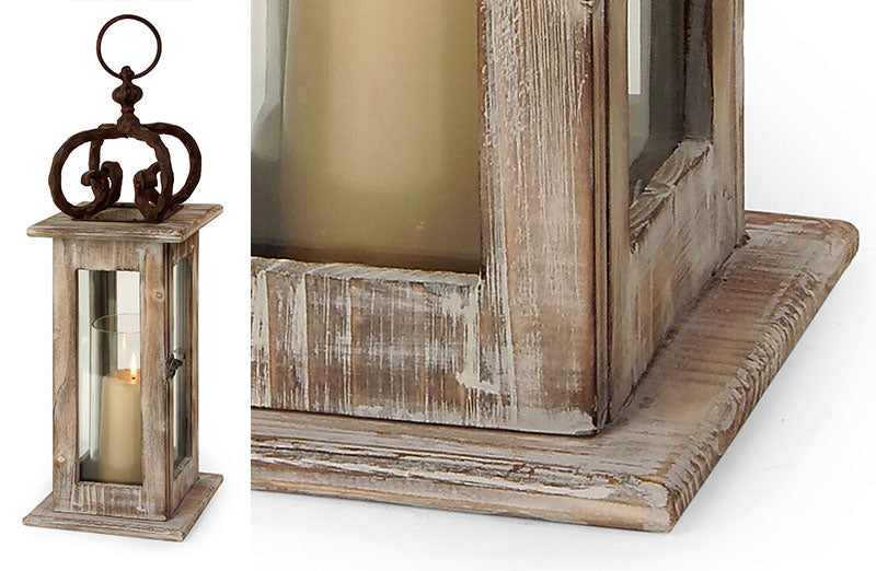 *TALL* Wooden Lantern With Wrought Iron Details