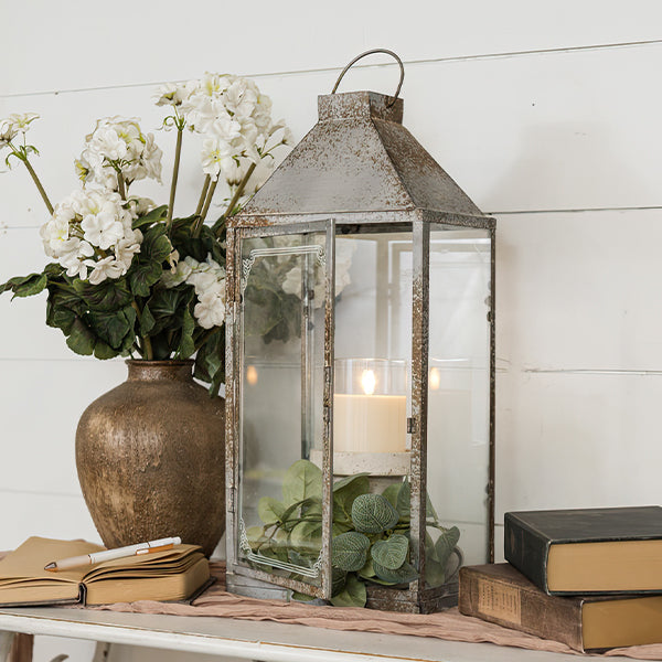 Heritage Finish Candle Lantern with Glass Windows