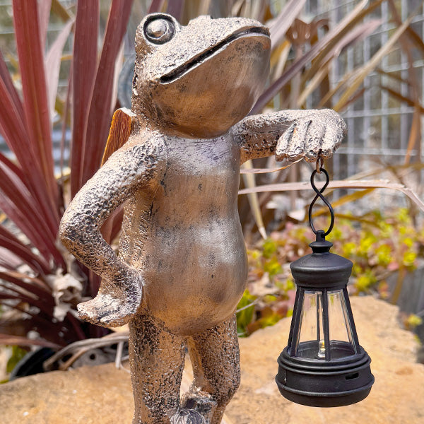 Light Up LED Aged Bronze Frog with Lantern