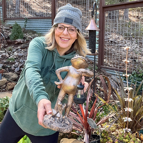 Light Up LED Aged Bronze Frog with Lantern