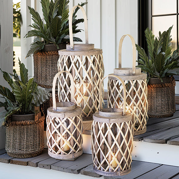 Woven Willow Lantern with Handle, Set of Four