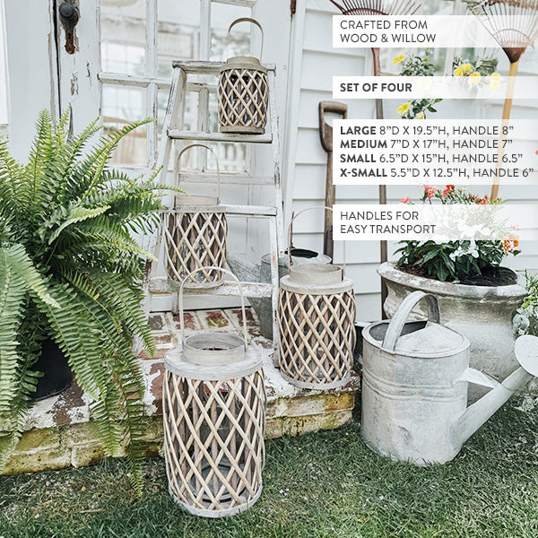 Woven Willow Lantern with Handle, Set of Four
