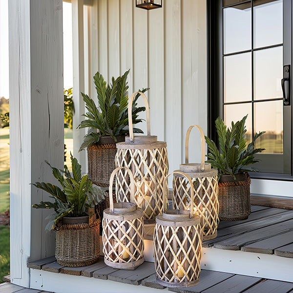 Woven Willow Lantern with Handle, Set of Four