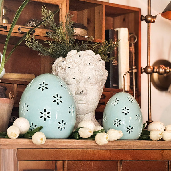 Floral Cutout LED Light Up Easter Eggs, Set of Two