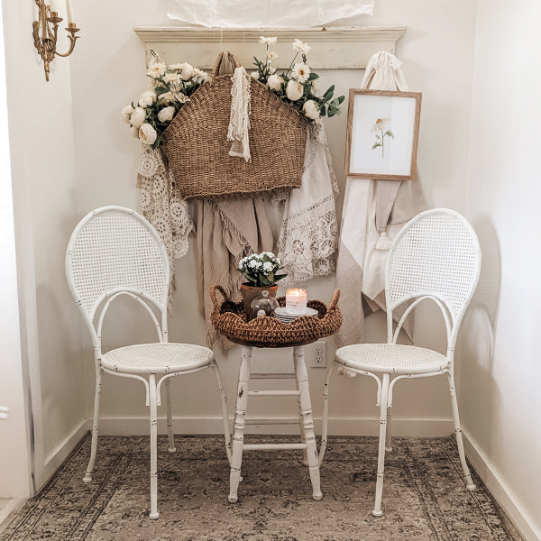 Vintage-Inspired Distressed White Side Dining Chair, Set of Two