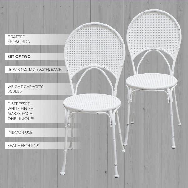 Vintage-Inspired Distressed White Side Dining Chair, Set of Two