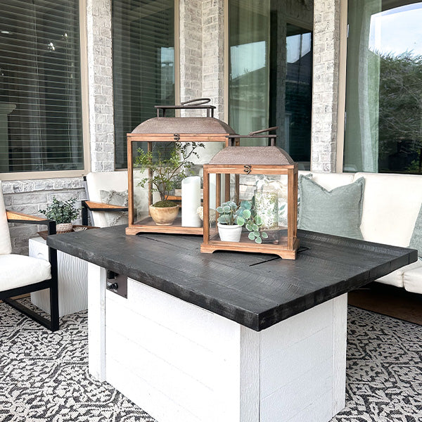 Large Metal and Wooden Candle Lanterns, Set of 2