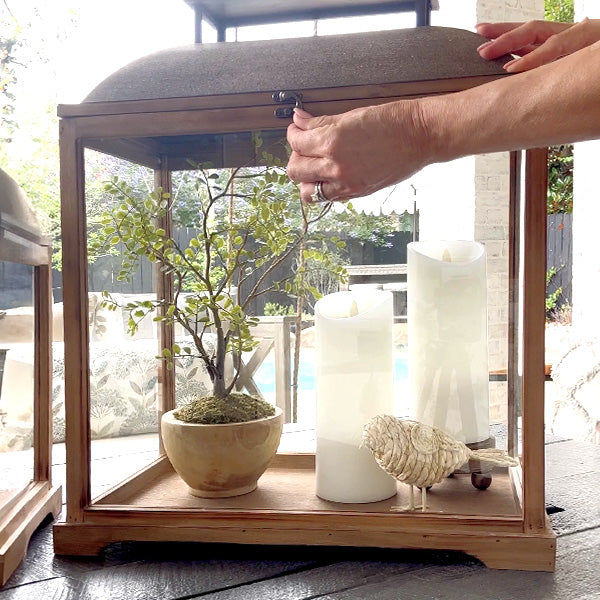 Large Metal and Wooden Candle Lanterns, Set of 2