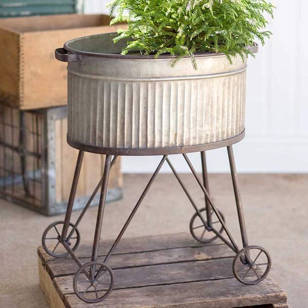 Galvanized Metal Rolling Wash Bin