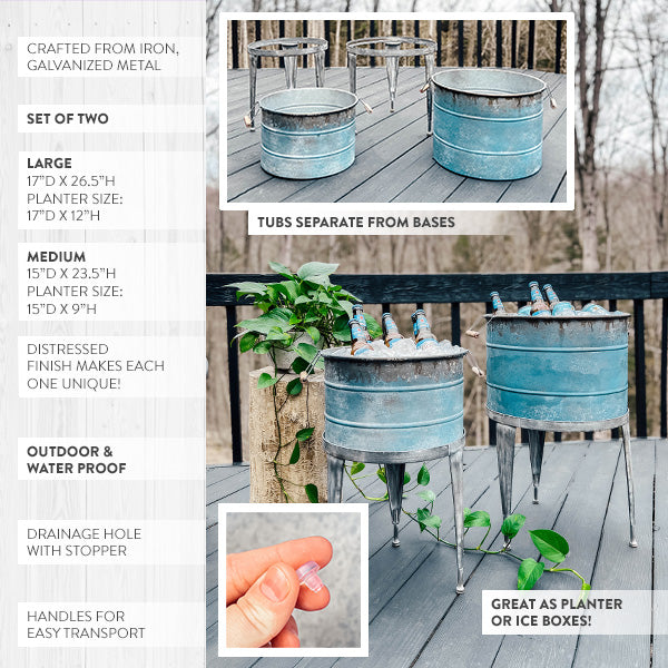 Distressed Multi-Purpose Metal Beverage Tub, Set of 2