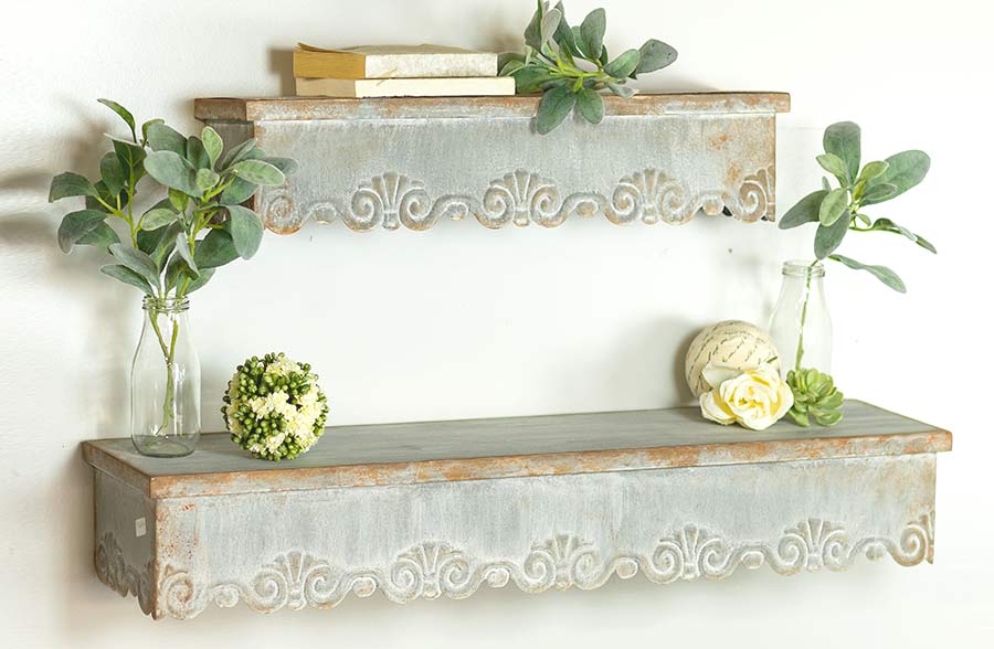 Galvanized Metal Scalloped Shelves, Set of 2