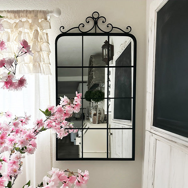 Black Rectangular Windowpane Mirror