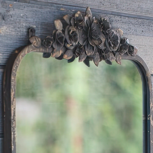 Antique Inspired Rectangular Metal Mirror with Flowers
