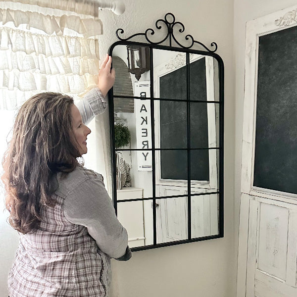 Black Rectangular Windowpane Mirror