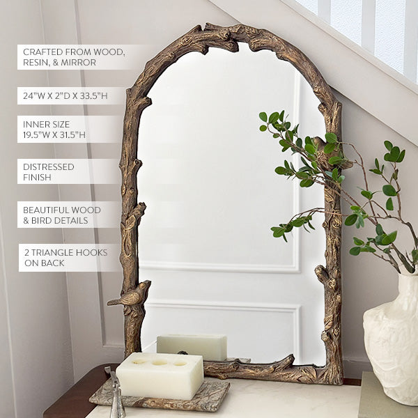 Rustic Branch and Birds Arch Mirror