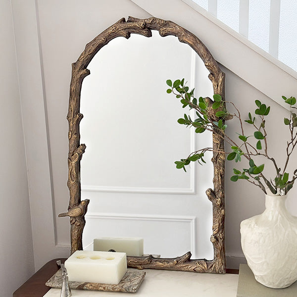 Rustic Branch and Birds Arch Mirror