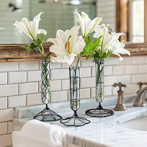 Decorative Wire Wrapped Bud Glass Vases, Set of 3