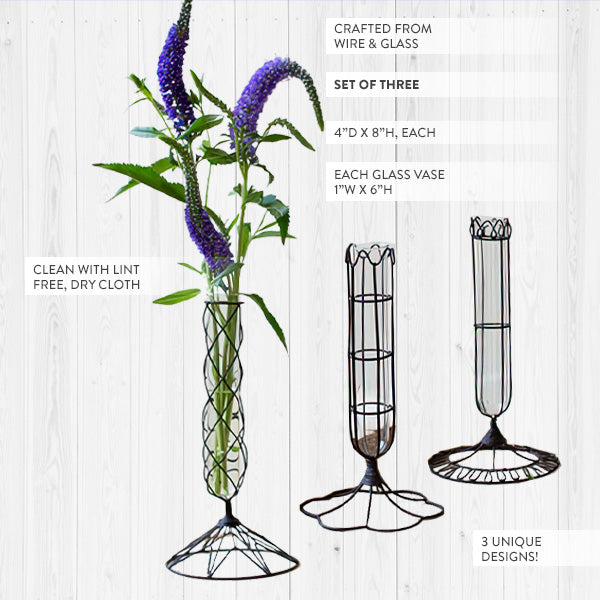 Decorative Wire Wrapped Bud Glass Vases, Set of 3
