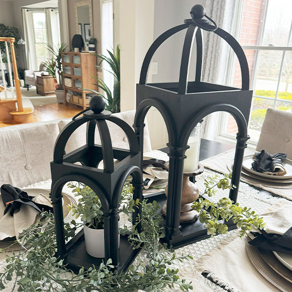 Large Black Modern Farmhouse Wood Lanterns, Set of 2