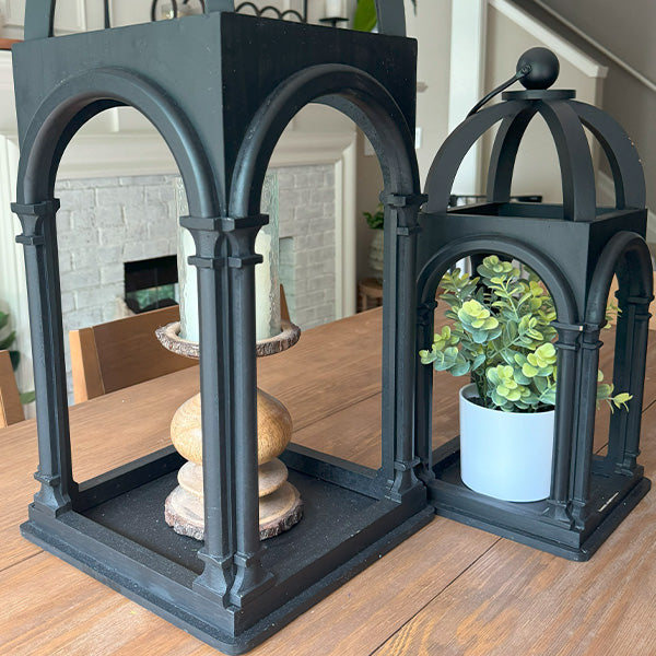 Large Black Modern Farmhouse Wood Lanterns, Set of 2