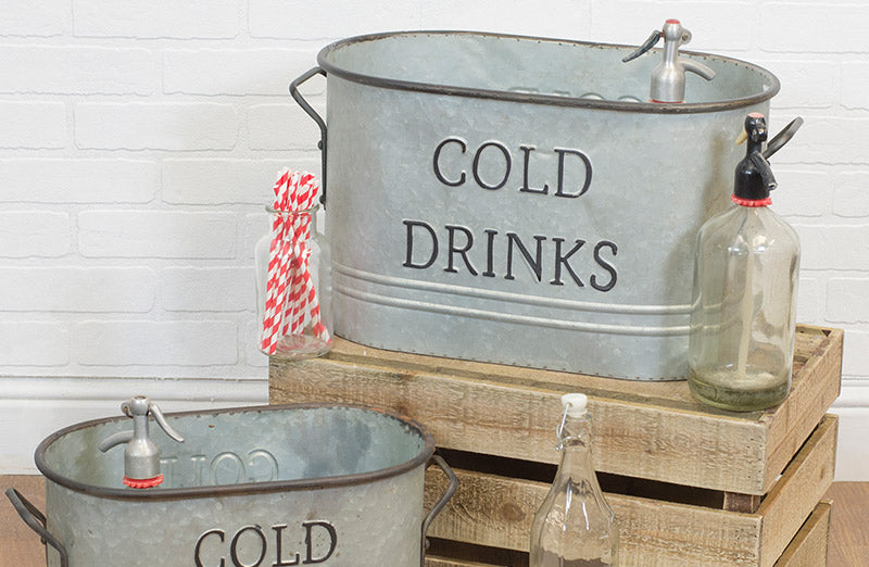 Galvanized Drink Buckets with Handles  Set of 2