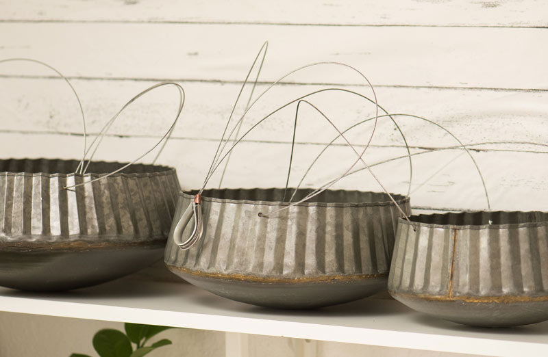 Corrugated Metal Hanging Planters  Set of 3