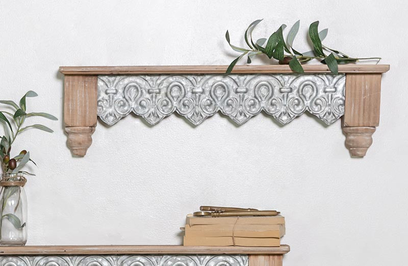 Wood and Tin Filigree Shelf  Set of 2