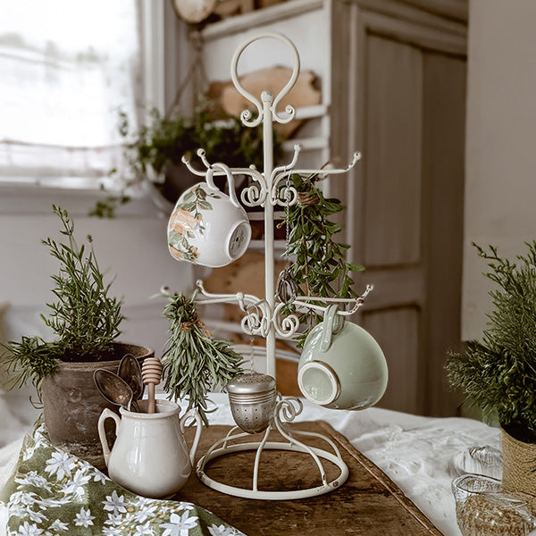 Distressed Free Standing Scroll Mug Rack