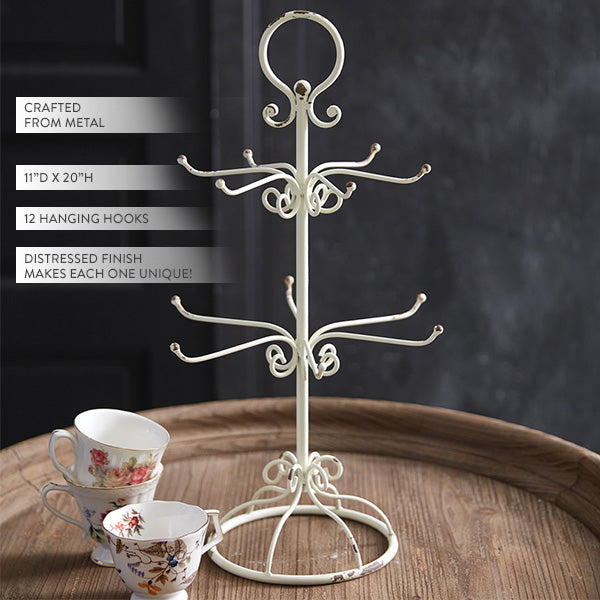 Distressed Free Standing Scroll Mug Rack