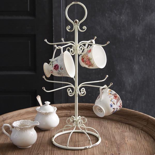 Distressed Free Standing Scroll Mug Rack
