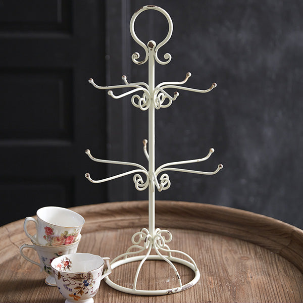 Distressed Free Standing Scroll Mug Rack