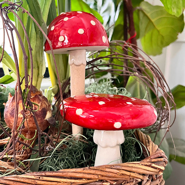 Ceramic Mushroom Plant Stakes, Set of Three