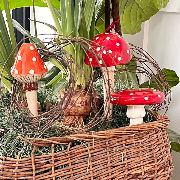 Ceramic Mushroom Plant Stakes, Set of Three