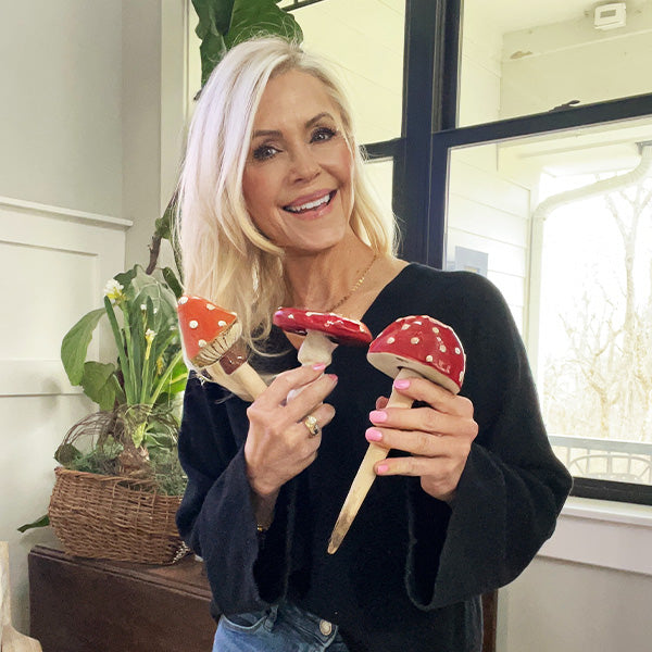 Ceramic Mushroom Plant Stakes, Set of Three