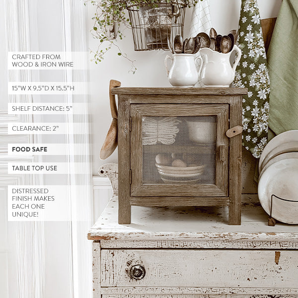 Rustic Tabletop Pie Safe Cabinet