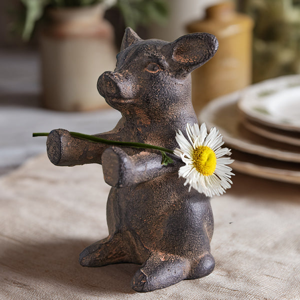 Cast Iron Sitting Pig Figurine