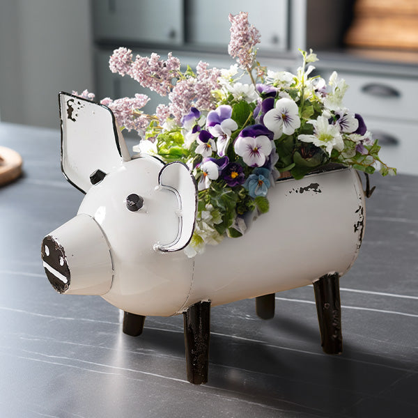 Distressed White Pig Desk Caddy