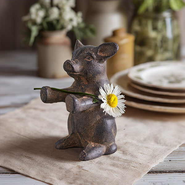 Cast Iron Sitting Pig Figurine