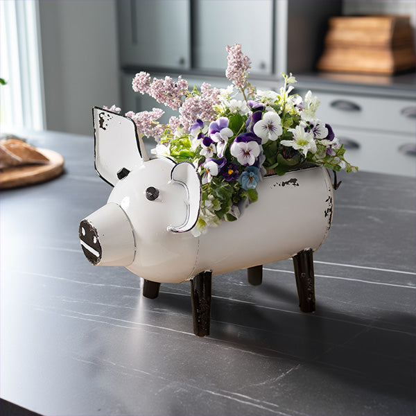 Distressed White Pig Desk Caddy
