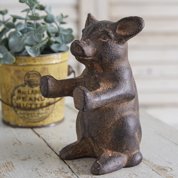 Cast Iron Sitting Pig Figurine