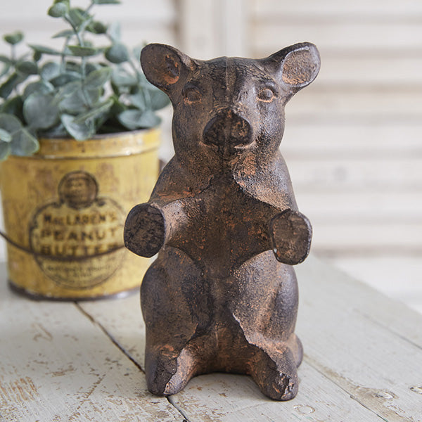 Cast Iron Sitting Pig Figurine