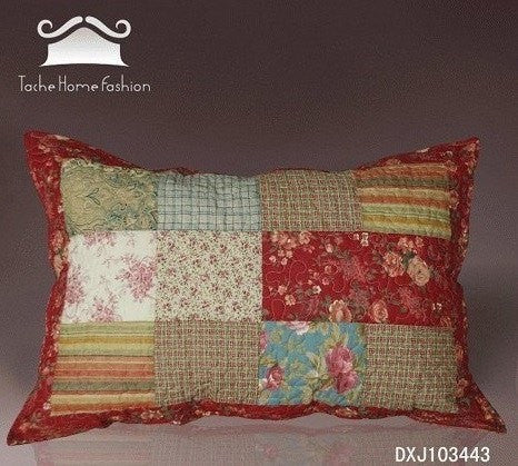 Cotton Patchwork Beige Burgundy Paisley Floral Fairy Tale Tea Party Pillow Sham