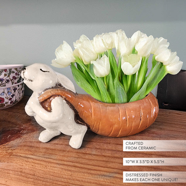 Ceramic Rabbit Pulling Carrot Planter