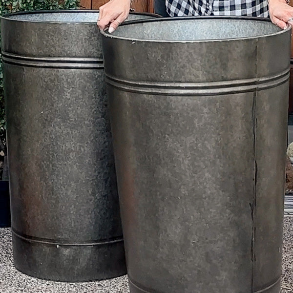 29 Inch Galvanized Metal Large Outdoor Planters, Set of 2