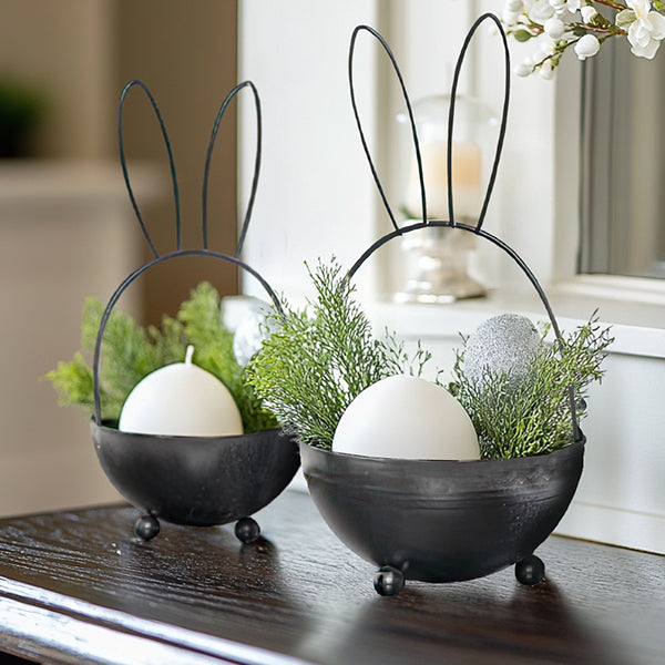 Easter Bunny Metal Planters, Set of Two