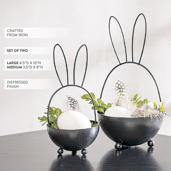 Easter Bunny Metal Planters, Set of Two