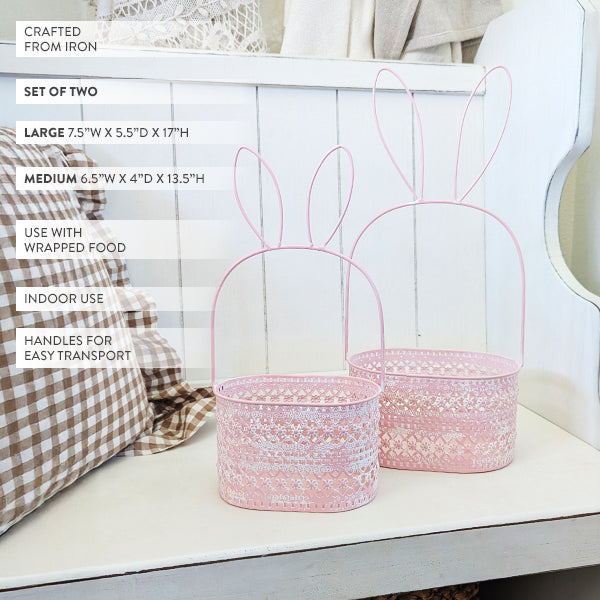 Bunny Ear Metal Baskets, Set of 2