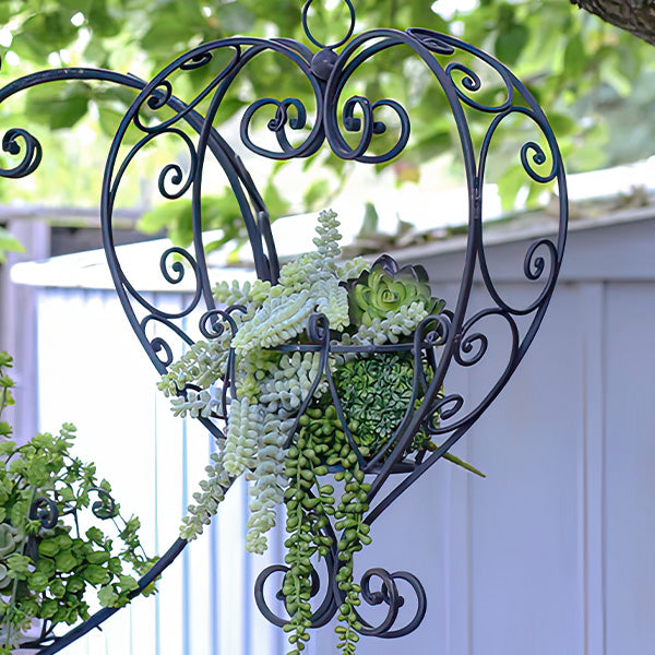 Ornamental Hanging Metal Heart Shaped Planters, Set of Two